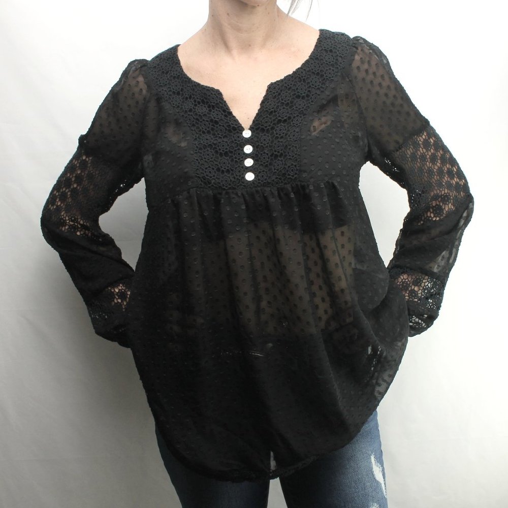 Daniel Rainn Sheer Lace and Polka Dots Boho Long Sleeve